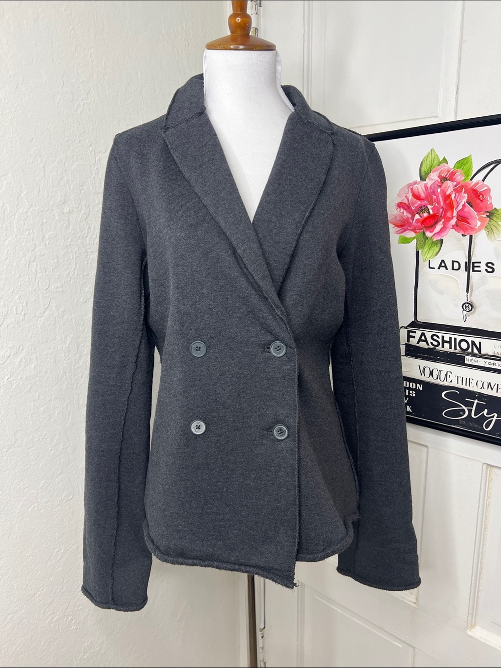 T by Alexander Wang Charcoal Gray Cotton Blazer Size M